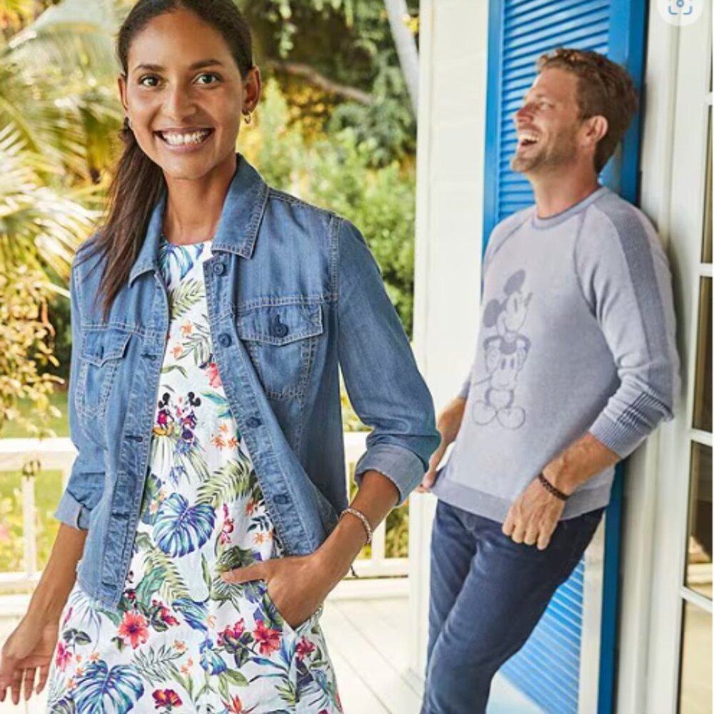 Tommy Bahama Chambray O'lei Cropped Frayed Hem Denim Jacket L